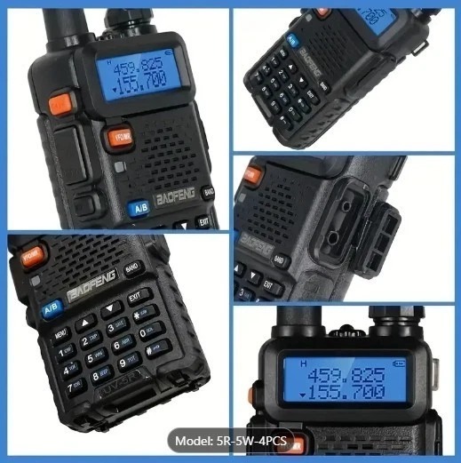 Close-up detail views of the UV-5R controls, keypad, and antenna connector