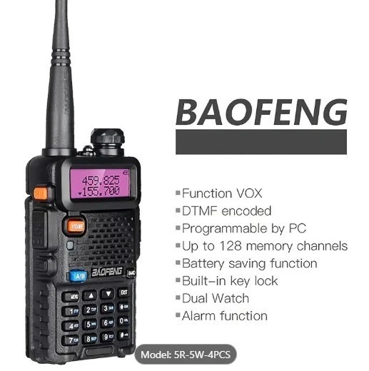 Baofeng feature list: VOX, DTMF encoded, programmable by PC, 128 channels